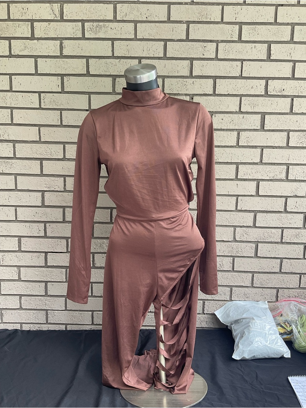Symphony Long-Sleeve Mock Neck Cutout Maxi Dress - Brown